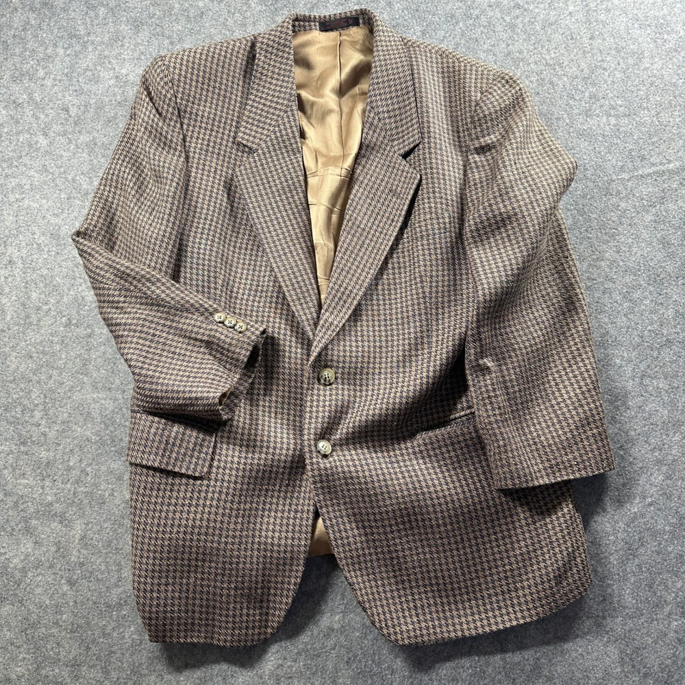Andre Villard Blazer Mens 42R‎ Brown Houndstooth Two Button Sport Coat Paris